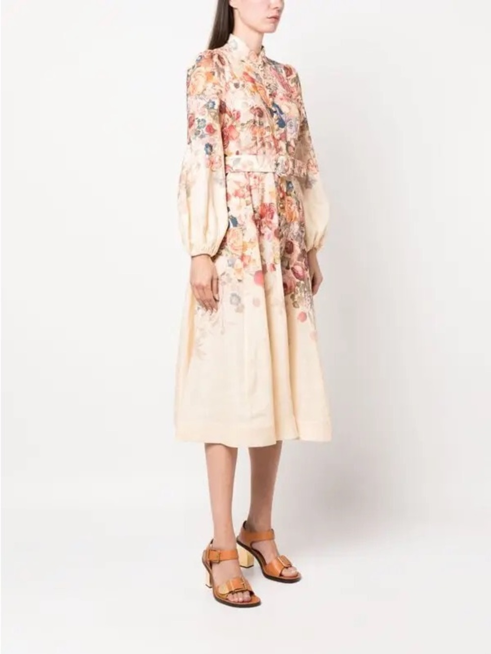 Zimmermann Hypnotic Buttoned Linen Midi Dress Cream Peony - Picture 5 of 7